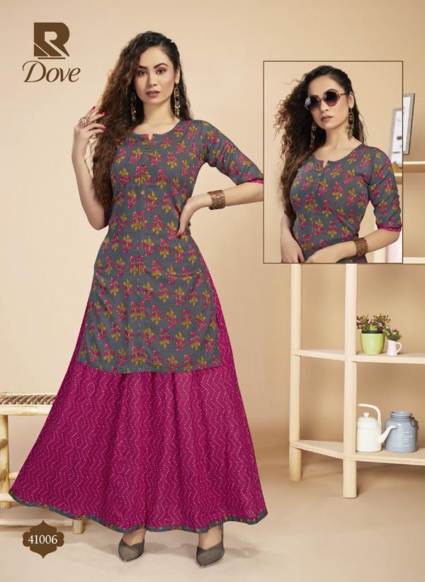 Raashi Dove Fancy Wear Rayon Kurti With Skirt Collection